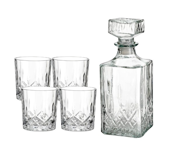 Homla Σετ Καράφα Με 4 Ποτήρια Γυάλινο Διάφανο 950ml-200mlJaqin Homla 163784 (Υλικό: Γυαλί, Χρώμα: Διάφανο ) - Homla - 163784